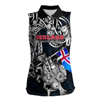 Personalized Iceland Viking Blood Women Sleeveless Polo Shirt Nordic Runes and Shield of Ancestry in Tribal Knotwork