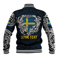 Personalized Sweden Viking Blood Baseball Jacket Nordic Runes and Shield of Ancestry in Tribal Knotwork