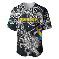 Personalized Sweden Viking Blood Baseball Jersey Nordic Runes and Shield of Ancestry in Tribal Knotwork