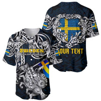 Personalized Sweden Viking Blood Baseball Jersey Nordic Runes and Shield of Ancestry in Tribal Knotwork