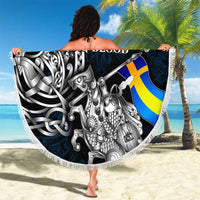 Sweden Viking Blood Beach Blanket Nordic Runes and Shield of Ancestry in Tribal Knotwork