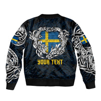 Personalized Sweden Viking Blood Bomber Jacket Nordic Runes and Shield of Ancestry in Tribal Knotwork