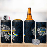 Sweden Viking Blood 4 in 1 Can Cooler Tumbler Nordic Runes and Shield of Ancestry in Tribal Knotwork