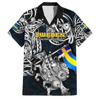 Personalized Sweden Viking Blood Family Matching Long Sleeve Bodycon Dress and Hawaiian Shirt Nordic Runes and Shield of Ancestry in Tribal Knotwork