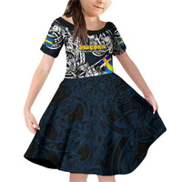 Personalized Sweden Viking Blood Family Matching Off Shoulder Short Dress and Hawaiian Shirt Nordic Runes and Shield of Ancestry in Tribal Knotwork