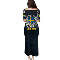 Personalized Sweden Viking Blood Family Matching Puletasi and Hawaiian Shirt Nordic Runes and Shield of Ancestry in Tribal Knotwork