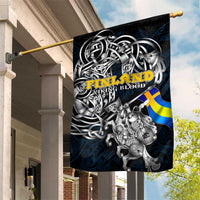 Sweden Viking Blood Garden Flag Nordic Runes and Shield of Ancestry in Tribal Knotwork