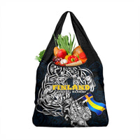 Sweden Viking Blood Grocery Bag Nordic Runes and Shield of Ancestry in Tribal Knotwork