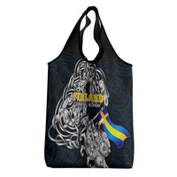 Sweden Viking Blood Grocery Bag Nordic Runes and Shield of Ancestry in Tribal Knotwork