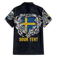 Personalized Sweden Viking Blood Hawaiian Shirt Nordic Runes and Shield of Ancestry in Tribal Knotwork