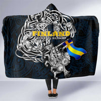Sweden Viking Blood Hooded Blanket Nordic Runes and Shield of Ancestry in Tribal Knotwork