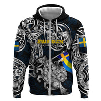 Personalized Sweden Viking Blood Hoodie Nordic Runes and Shield of Ancestry in Tribal Knotwork