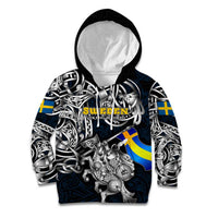 Personalized Sweden Viking Blood Kid Hoodie Nordic Runes and Shield of Ancestry in Tribal Knotwork
