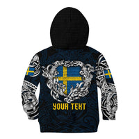 Personalized Sweden Viking Blood Kid Hoodie Nordic Runes and Shield of Ancestry in Tribal Knotwork