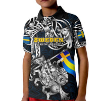 Personalized Sweden Viking Blood Kid Polo Shirt Nordic Runes and Shield of Ancestry in Tribal Knotwork