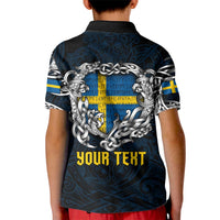 Personalized Sweden Viking Blood Kid Polo Shirt Nordic Runes and Shield of Ancestry in Tribal Knotwork