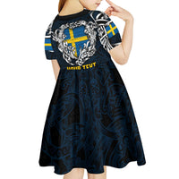 Personalized Sweden Viking Blood Kid Short Sleeve Dress Nordic Runes and Shield of Ancestry in Tribal Knotwork