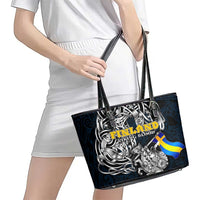 Sweden Viking Blood Leather Tote Bag Nordic Runes and Shield of Ancestry in Tribal Knotwork