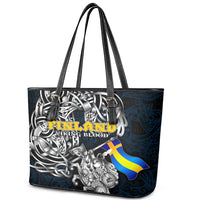 Sweden Viking Blood Leather Tote Bag Nordic Runes and Shield of Ancestry in Tribal Knotwork