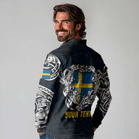Personalized Sweden Viking Blood Long Sleeve Polo Shirt Nordic Runes and Shield of Ancestry in Tribal Knotwork