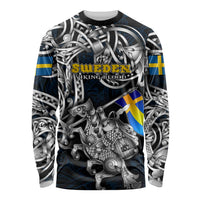 Personalized Sweden Viking Blood Long Sleeve Shirt Nordic Runes and Shield of Ancestry in Tribal Knotwork