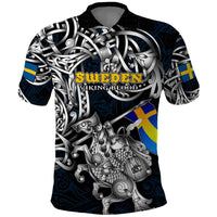 Personalized Sweden Viking Blood Polo Shirt Nordic Runes and Shield of Ancestry in Tribal Knotwork