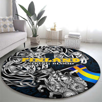 Sweden Viking Blood Round Carpet Nordic Runes and Shield of Ancestry in Tribal Knotwork