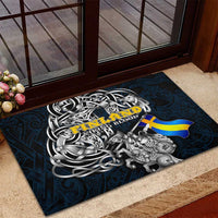 Sweden Viking Blood Rubber Doormat Nordic Runes and Shield of Ancestry in Tribal Knotwork