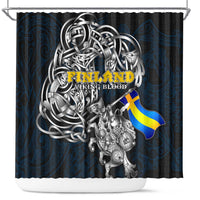 Sweden Viking Blood Shower Curtain Nordic Runes and Shield of Ancestry in Tribal Knotwork