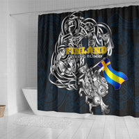 Sweden Viking Blood Shower Curtain Nordic Runes and Shield of Ancestry in Tribal Knotwork