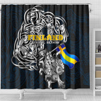 Sweden Viking Blood Shower Curtain Nordic Runes and Shield of Ancestry in Tribal Knotwork