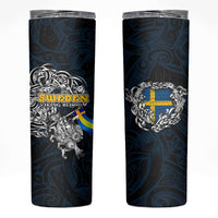 Sweden Viking Blood Skinny Tumbler Nordic Runes and Shield of Ancestry in Tribal Knotwork
