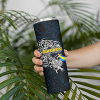 Sweden Viking Blood Skinny Tumbler Nordic Runes and Shield of Ancestry in Tribal Knotwork