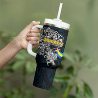 Sweden Viking Blood Tumbler With Handle Nordic Runes and Shield of Ancestry in Tribal Knotwork