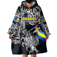 Personalized Sweden Viking Blood Wearable Blanket Hoodie Nordic Runes and Shield of Ancestry in Tribal Knotwork