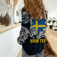 Personalized Sweden Viking Blood Women Casual Shirt Nordic Runes and Shield of Ancestry in Tribal Knotwork