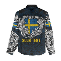 Personalized Sweden Viking Blood Women Casual Shirt Nordic Runes and Shield of Ancestry in Tribal Knotwork