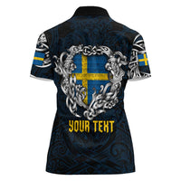 Personalized Sweden Viking Blood Women Polo Shirt Nordic Runes and Shield of Ancestry in Tribal Knotwork