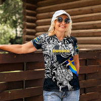 Personalized Sweden Viking Blood Women Polo Shirt Nordic Runes and Shield of Ancestry in Tribal Knotwork