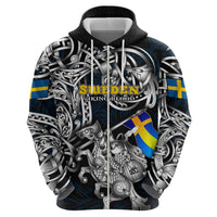 Personalized Sweden Viking Blood Zip Hoodie Nordic Runes and Shield of Ancestry in Tribal Knotwork