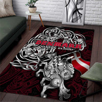 Denmark Viking Blood Area Rug Nordic Runes and Shield of Ancestry in Tribal Knotwork
