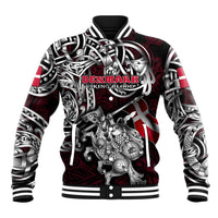Personalized Denmark Viking Blood Baseball Jacket Nordic Runes and Shield of Ancestry in Tribal Knotwork