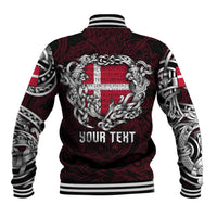 Personalized Denmark Viking Blood Baseball Jacket Nordic Runes and Shield of Ancestry in Tribal Knotwork