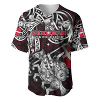 Personalized Denmark Viking Blood Baseball Jersey Nordic Runes and Shield of Ancestry in Tribal Knotwork