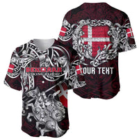 Personalized Denmark Viking Blood Baseball Jersey Nordic Runes and Shield of Ancestry in Tribal Knotwork