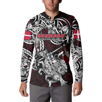Personalized Denmark Viking Blood Button Sweatshirt Nordic Runes and Shield of Ancestry in Tribal Knotwork