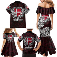 Personalized Denmark Viking Blood Family Matching Mermaid Dress and Hawaiian Shirt Nordic Runes and Shield of Ancestry in Tribal Knotwork