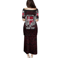 Personalized Denmark Viking Blood Family Matching Puletasi and Hawaiian Shirt Nordic Runes and Shield of Ancestry in Tribal Knotwork