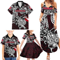 Personalized Denmark Viking Blood Family Matching Summer Maxi Dress and Hawaiian Shirt Nordic Runes and Shield of Ancestry in Tribal Knotwork