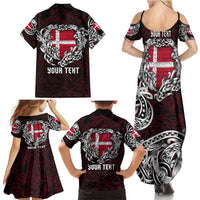 Personalized Denmark Viking Blood Family Matching Summer Maxi Dress and Hawaiian Shirt Nordic Runes and Shield of Ancestry in Tribal Knotwork